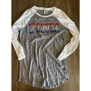 PINK Victoria's Secret Americana‎ Sequin Bling Baseball Tee - XS